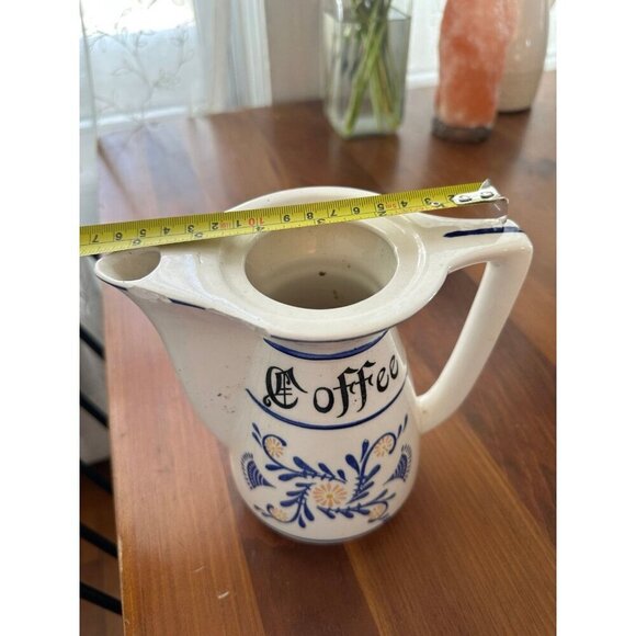 Vintage Ceramic Coffee Pitcher – Blue Floral Design, 10” Tall - Picture 7 of 12